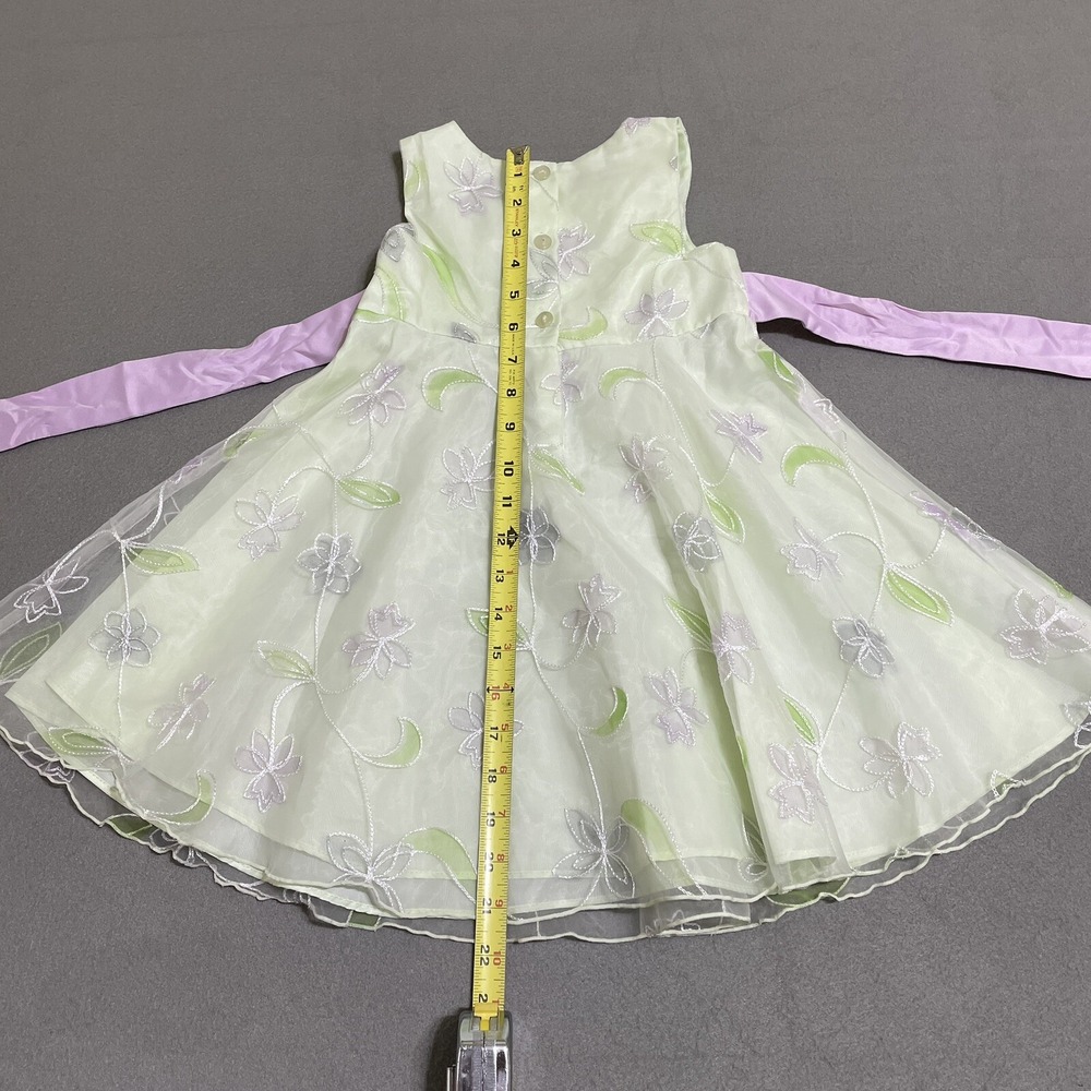 Dress Girls Sz 3T Green Lavender‎ Layered Sheer Embroidered Bow 90s Puff Fancy - Picture 13 of 16